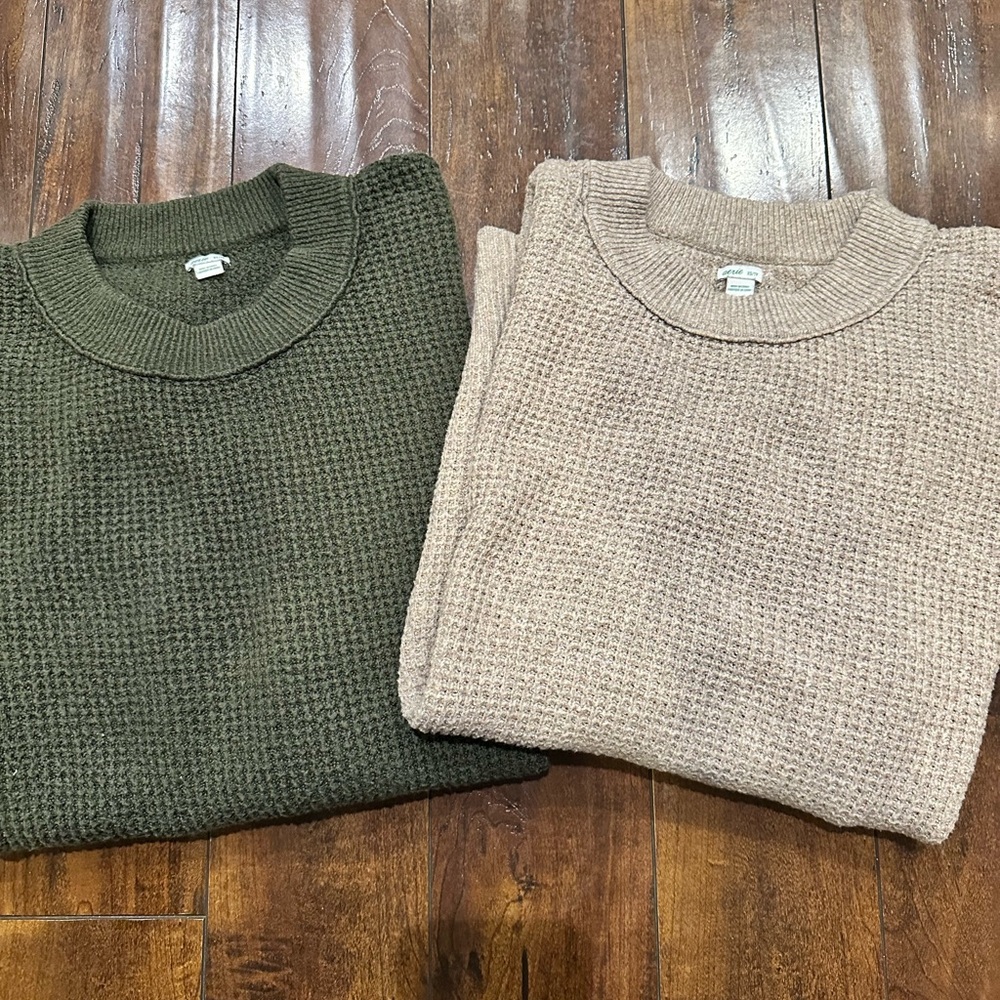Two Aerie Women's Olive and Taupe Crewneck Sweaters